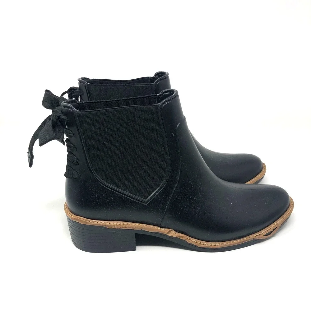 Bernardo Paxton Rain Boot With Bow Rubber Womens 7 Black Pull On Outdoor